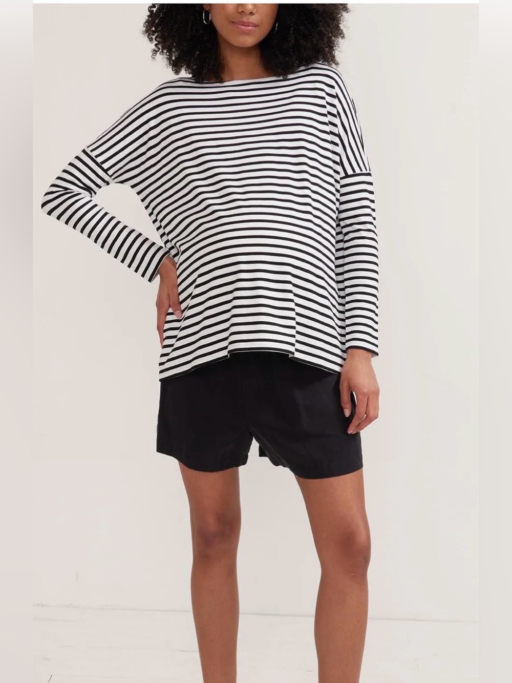 Hatch Perfect Long Sleeve Tee Black White Stripe Maternity Top Large